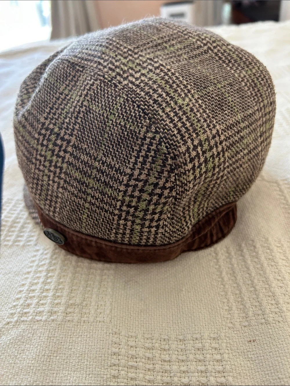 Brown Plaid flapper, Pageboy Hat with Brown velvet Band large
